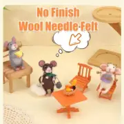 Mouse Family Wool Felted Set with Felting Needle Instruction and Wool Roving
