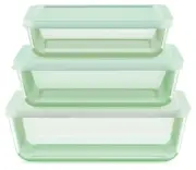 Pyrex Simply Store Glass Storage Container Set 11, 6 and 3 Cup - 6 Piece Green