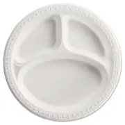 Chinet Heavyweight Plastic 3 Compartment Plates, 10 1/4" Dia, White, 125/PK, 4 P