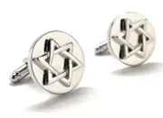 Star of David Cufflinks Silver Round 3D Design Cuff Links Silver Shield of David