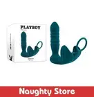 Playboy Pleasure BRING IT ON Teal USB Rechargeable Thrusting Anal Plug with Cock