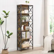 HOMFURN 6 Tier Tall Bookshelf, Rustic Brown
