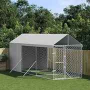 Spacious 2x6x2.5 m Outdoor Dog Kennel with Roof, Silver, Galvanised Steel, Weather-Resistant, Secure with Lockable Door, Ideal for Dogs, Chickens, Rabbits, and More