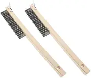 SOLUSTRE 2pcs Long Handle Pizza Oven Brush Wooden Handle Wire Brushes with Scraper for Effortless Cleaning of BBQ Grills and Commercial Kitchens Heat Resistant Design