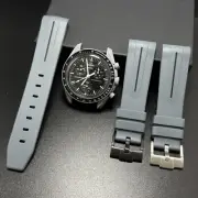 Watch Strap For Omega x Swatch MoonSwatch Mission to the Moon Grey Black Rubber