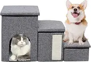 InciFuerza Dog Step Stairs with Storage, Foldable 3-Step Pet Ladder for High Beds, Window, Couch, Portable Cat & Puppy Steps, Dog Stair Ramp with Storage Box