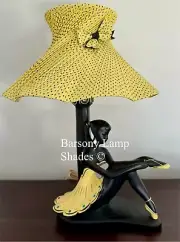 PLASTIC RIBBON LEMON & BLACK POLKADOT LAMPSHADE for BARSONY BALLERINA LADY LAMP