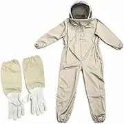 Full Beekeeping Suit Bee Suit Heavy Duty with Leather Ventilated Keeping Gloves (XL with Gloves)