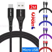 2M Braided Micro USB to USB Data Charger Cable For Samsung Xiaomi Huawei Oppo