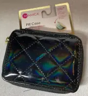 MIAMICA PILL CASE BLACK PATENT WITH 8 SECTION PILL ORGANIZER QUILTED NIP