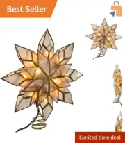 9-Inch Clear Capiz Star Christmas Tree Topper with 10 Lights - Holiday Decor