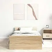 vidaXL Single-Size Sonoma Oak Bed Frame with Engineered Wood Base, Plywood Slats and Built-in Headboard - Modern Bedroom Bedstead