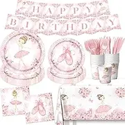 Ballerina Birthday Party Decorations 142Pcs Ballerina Party Tableware Dancing Girl Ballet Plates and Napkins for Girls Ballerina Theme Birthday Party Supplies Serve 20