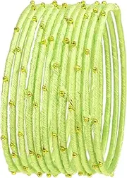 [Touchstone] Silk Thread Bangle Collection Handmade Faux Silk Thread Exotic Look with Beads Turquoise Blue Designer Bangle Bracelets for Women Set of 12