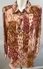 Rose & Olive Women Large Top Blouse Mustard Mauve Multi Button Down New NWT