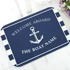 Anchor Boat Navy Blue Stripes Personalised Doormat Modern Custom Your Boat Name