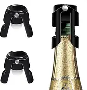 [Youerle] Stainless Steel Champagne Stoppers - 2 Pack Sealer Stopper for Champagne, Cava, Prosecco, Sparkling Wine - No Leaks, No Spills - Black