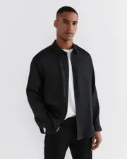 [Jag] Jag Men's Hux Linen Shirt In Washed Black Size Xs XS Black