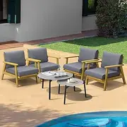 Livsip Outdoor Lounge Set 6PCS Patio Furniture 2pc Grey Coffee Side Table Sets
