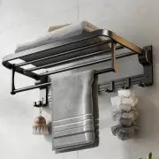 24 Inch Towel Rack Towel Bar Holder Foldable Towel Shelf Movable Hooks Rustproof