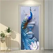Door Stickers Peacock Door Stickers Wallpaper Self-Adhesive Decoration Kitchen Bedroom Wardrobe Glass Door Film Waterproof Stickers Corridor (Color : N, Size : 95x215cm)