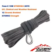 7MM x 15M BLK Dyneema SK75 Winch Rope Synthetic strap 4WD AVT Boat Recovery