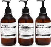 MaisoNovo Apothecary Dispenser Bottle for Bathroom and Kitchen - Refillable for Shampoo Lotion Oil Shower Soap Hand Soap and Dish Soap - 3 Plastic Bottles