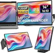 Laptop Screen Extender, 14" FHD 1200P IPS External Portable Monitor for Laptop, Plug & Play Dual Screen Monitor for 14"-17" Laptops, Compatible with Mac, Wins, Chrome, Android, Dex