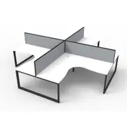 RAPIDLINE DELUXE LOOP LEG CORNER WORKSTATION With Screens 4 Person W1800 x W1500 x D750mm White Top Black Quad Frame