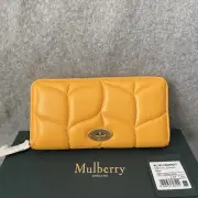 NWT $495 Mulberry Softie Quilted Nappa Leather Zip Around Wallet Mustard Yellow