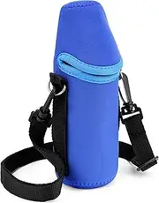 Linkidea Disposable Water Bottle Carrier with Strap Compatible with Crystal Geyser 16.9 Fl Oz, Arrowhead 16.9 Fl Oz Bottled Water, Neoprene Waterbottle Sling Bag Holder, Shoulder Strap, Blue