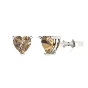 1Ct Champagne - Heart Cut VVS1 - Gold Stud Earrings Push-Back, Perfect Gift