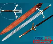 Custom Handcrafted 34-Inch Damascus Steel Claymore Hand Forged Hunting Sword