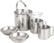 TOKIDNY Portable Camping Cookware 1 Set Hiking Kettle Stainless Steel Cup Bowl Picnic Set