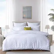 [MK Home Textile] Seersucker Duvet Cover Set King Bedding Sets with Pillow Cases 100% Cotton Hotel Quality White Silver Charcoal Pink Grey Quilt Covers Double King SuperKing