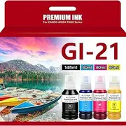 GI-21 Pixma G3270 Ink Bottles Compatible for Canon Pixma MegaTank G3270 G4270 G2270 G2260 G3260 G1230 G1220 Replace Canon 21 Ink Refill Bottles (BK C M Y, 385ml)