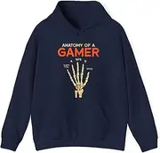 [Generic] Anatomy of A Gamer Skeleton Hand Funny Men Boys Kids Teens Hoodie for Adults Hooded Neck Long Sleeve Pullover