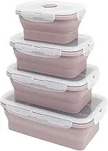 4Pcs Silicone Food Storage Containers Kitchen Food Fresh Box with Clip-on Vent Plug Lids 4 Sizes Meal Prep Containers Microwave and Freezer Safe Collapsible Food Box for Home Camping School (Pink)