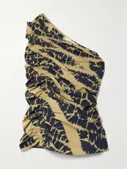 [Ulla Johnson] Ulla Johnson - Senta One-shoulder Ruched Tie-dyed Cotton-voile Top - Beige - US2 US 2 Neutrals