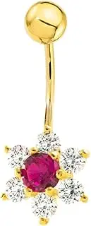 Mondepetit Flower Ruby Red Zircon Navel Piercing Yellow Gold 18 Carat