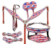 Showman Stars & Stripes Print 7 Piece One Ear Bridle Set! FREE SHIP!