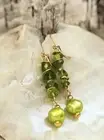 Genuine Green Arizona PERIDOT & Green Baroque Pearl In Gold Plated Long Earrings