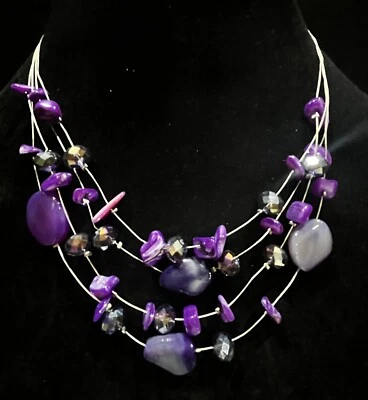 Charming Charlie Abalone Purple Shell Agate Beads Floating Necklace Retro VTG