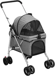 Portable Folding Dog Stroller Grey 76x50x100 cm, Durable 300D Oxford Fabric for Outdoor Adventure with Pets, Secure & Comfortable with Sunroof, Breathable Mesh, Smooth Maneuver Wheels