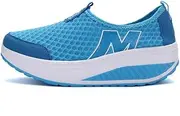 [SAGUARO] Ladies Toning Rocker Shoes Womens Mesh Slip On Wedges Platform Walking Blue Size: 7 US