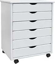 Adeptus Original Roll Cart, Solid Wood, 6 Drawer Extra Wide Drawers Roll Carts, White
