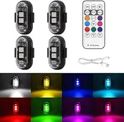 Wireless LED Strobe Lights with Remote Control, High Brightness Strobe Lights, Waterproof Anti-Collision Led Emergency Warning Light for Car Motorcycle Drone Aircraft Bike (4PCS)