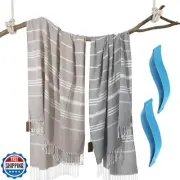 2 Packs Turkish Beach Towel Bathroom Bath Hiking Towels for Adult Soft Cotton