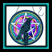 PENTAGRAM SUNCATCHER, 12" Stained Glass Suncatcher With RAVEN and Pentagram