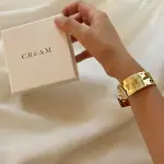 【CREAM】XAVIERA寬版金色輕奢波紋捶紋簡約手鐲女手環(生日 禮物 送禮 禮盒)